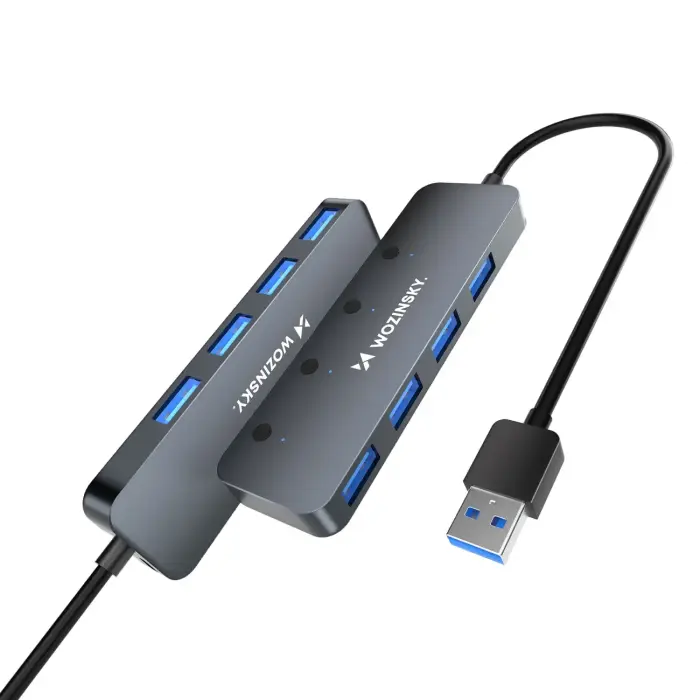 USB-A Hub Wozinsky WHS080YSS 4 x USB-A 3.0 with individual switches, aluminum, with 30 cm cable - gray Фото 2