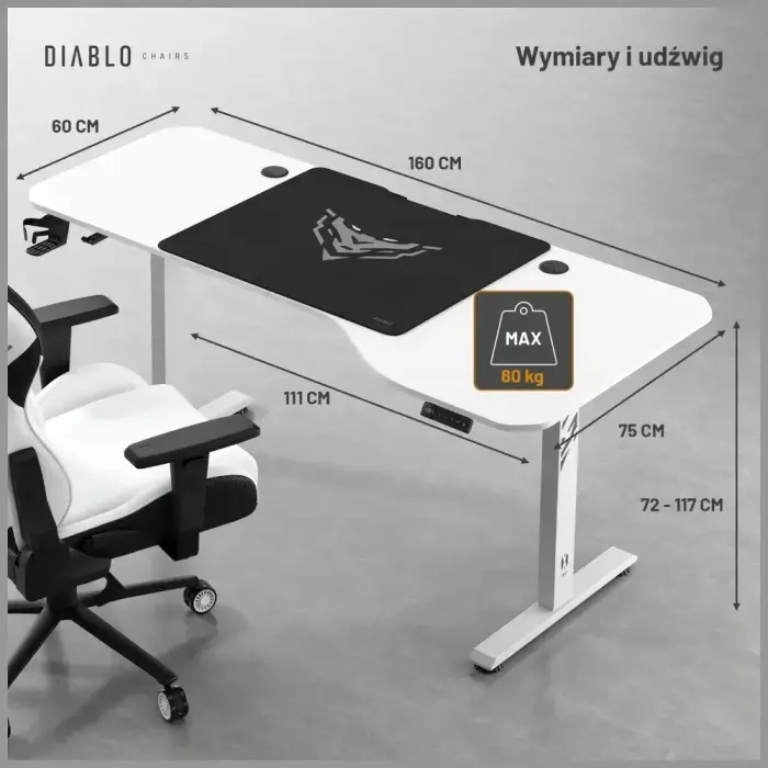 Desk with height adjustment Diablo Chairs X-TENSIO 1600 white Photo 19