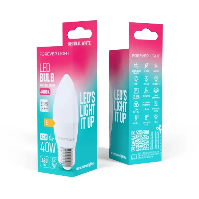 Forever Light LED Bulb E27 C37 4.2W 480lm 4000K class E Фото 3