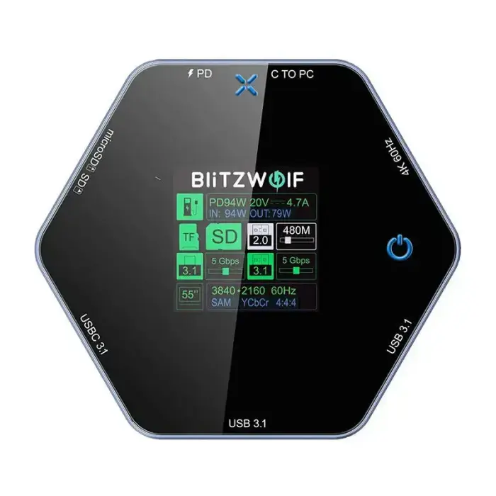 Blitzwolf 8in1 docking station BW-TH16 USB 100W LCD Smart Display Фото 2