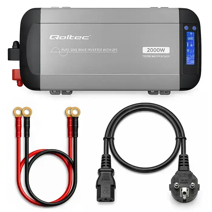Qoltec Pure Sine Wave Inverter with UPS | 12V to 230V | 1000/2000W | LCD | USB | USB-C | Compatible with LiFePO4 GEL AGM  Photo 13