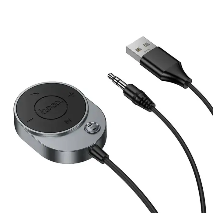 Wireless car receiver Hoco AUX Bluetooth with cable Jack 3,5 mm E150 metal gray Фото 2
