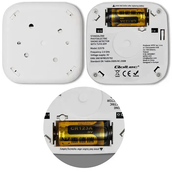 Qoltec Certified wireless smoke detector with battery | Tuya | Wi-fi |  sensor service life 10 years | alarm 85dB | LED Фото 8