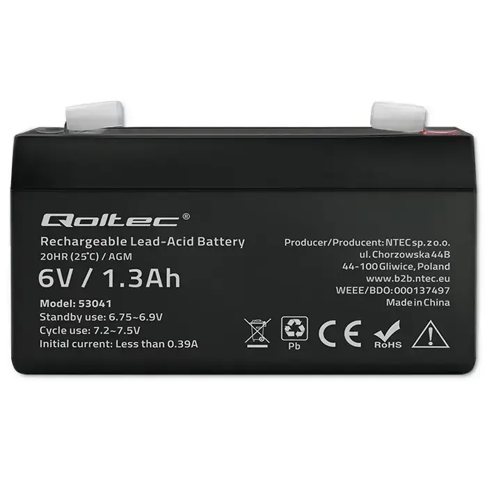 Qoltec AGM battery | 6V | 1.3Ah | Maintenance-free | Efficient| LongLife | for UPS, scale, cash register Фото 5