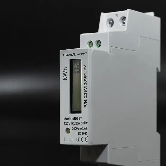 Qoltec Single-phase electronic energy meter | DIN rail | 230V | LCD | 1P | Slim Photo 4