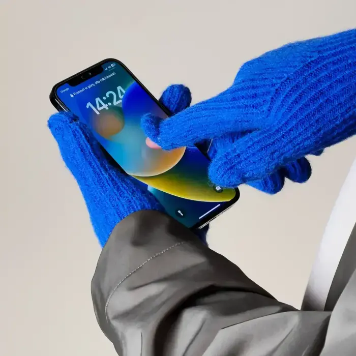 Braided telephone gloves with cutouts for fingers - blue Фото 4