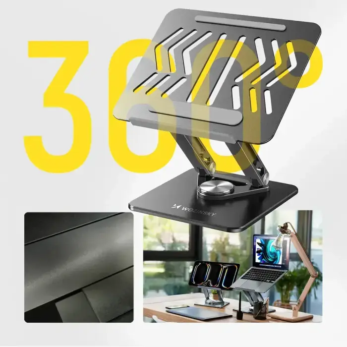 Wozinsky WRS-CPY84SB 360 Aluminum Laptop and Tablet Stand + Free Smartphone Stand - Black Фото 4