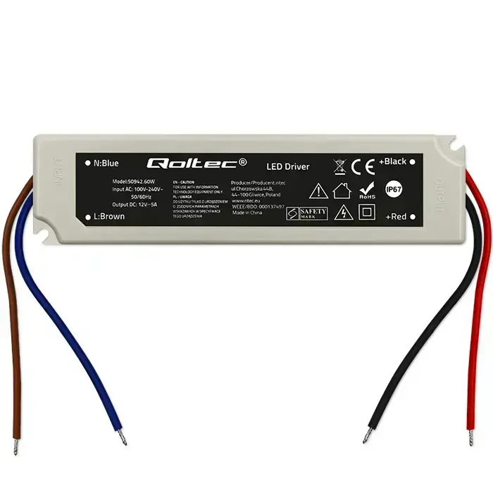 Qoltec LED Driver IP67 60W | 12V | 5A | Waterproof | White Foto 6