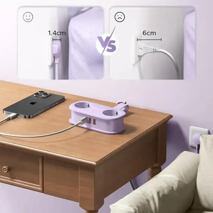 Orico AP3 20W GaN 5in1 Power Strip 2x AC + 2x USB-A + 1x USB-C - Purple Фото 2