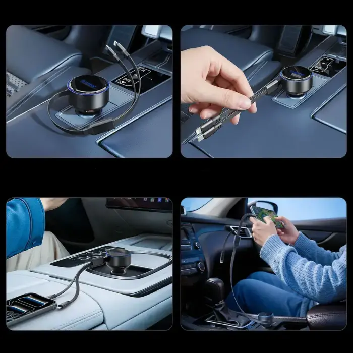Orico Dual Stretch 60W USB-C Car Charger with Two Retractable USB-C + Lightning Cables - Black Foto 6