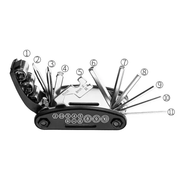 Wozinsky WMZ-01N tool kit, 16-in-1 bicycle multitool, pump, wrenches, inner tube kit - black Фото 12