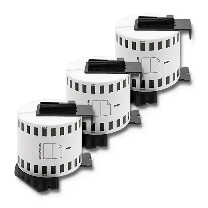Qoltec Tape for BROTHER DK-22205 | 62mm x 30.48m | White / Black overprint | Roller with handle Photo 7