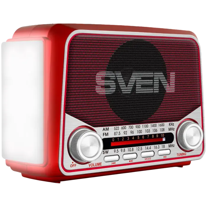 Speaker SVEN SRP-150, red (3W, Bluetooth, FM/AM/SW, USB, microSD, flashlight, battery) Foto 3