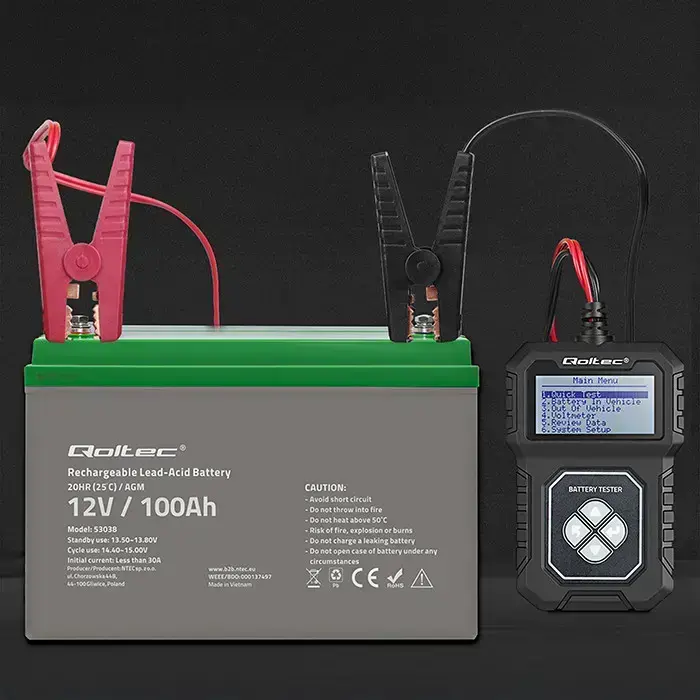 Qoltec Digital Battery tester with LCD 12V | AGM | GEL | STD | 30-220AH Photo 4