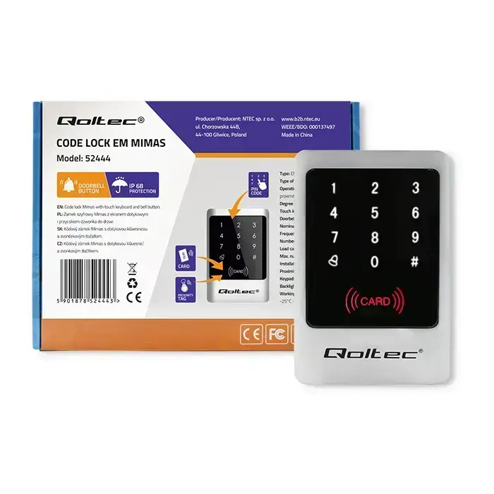 Qoltec Code lock MIMAS with RFID reader Code | Card | key fob | Doorbell button | IP68 | EM Фото 8