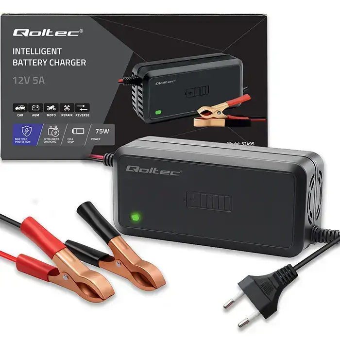 Qoltec Intelligent microprocessor charger 12V 5A | Rectifier for AGM GEL SLA battery | 6 - stage charging Фото 9