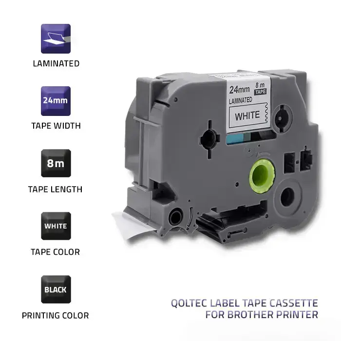 Qoltec Tape for BROTHER TZ2-251 | 24mm x 8m | White/Black print Photo 2