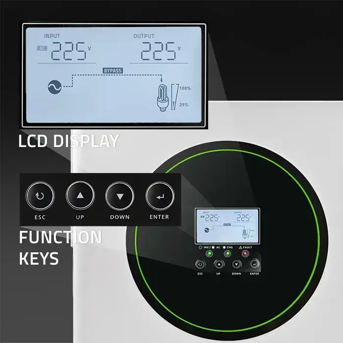 Qoltec Hybrid Solar Inverter Off-Grid 3500W | 100A | 24V| MPPT | BMS |  AGM GEL LiFePO4 | Wi-Fi option | Sinus | Power factor 1.0  Foto 4
