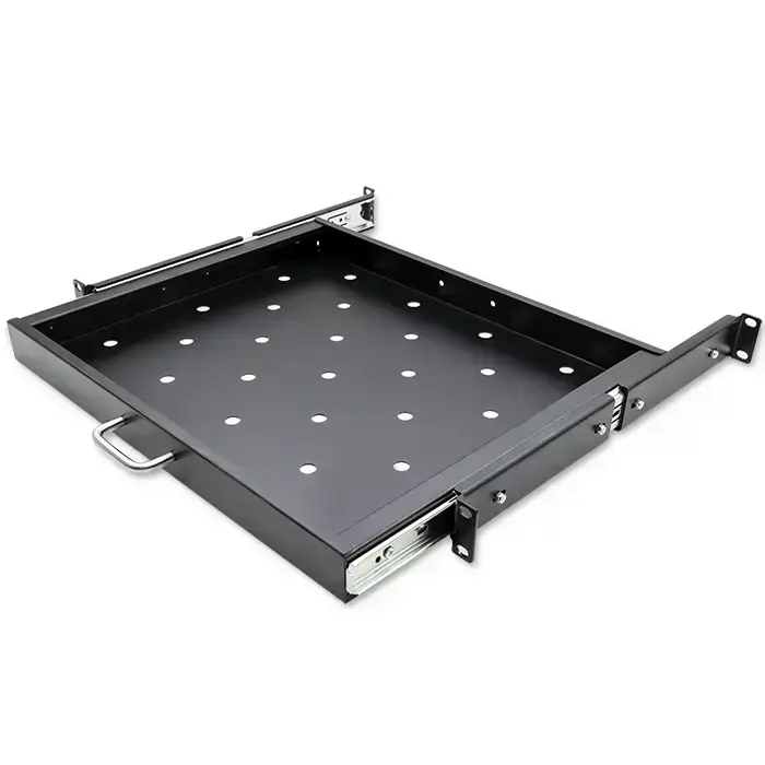 Qoltec Solid steel mount shelf with handle for RACK | 600*600 | Pull-out | Black Photo 7