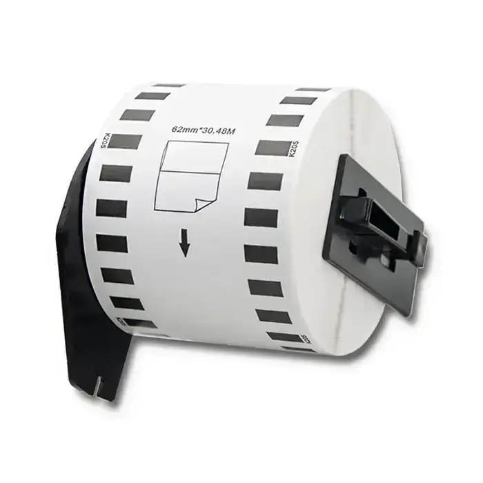 Qoltec Tape for BROTHER DK-22205 | 62mm x 30.48m | White / Black overprint | Roller with handle Photo 3