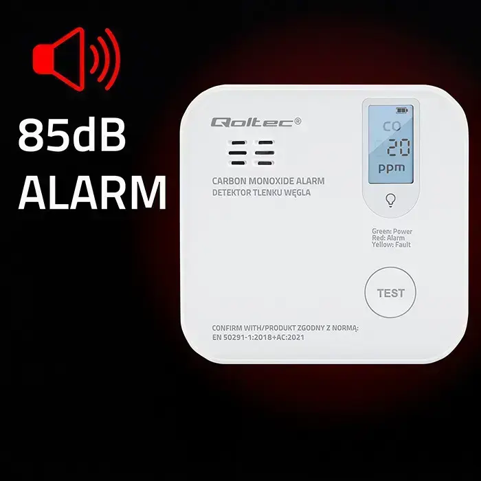 Qoltec Certified wireless Carbon monoxide (CO) sensor with battery | sensor service life 10 years | alarm 85dB | LED Foto 6