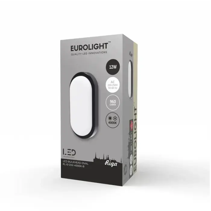 Riga oval LED šviestuvas 12W 4000K IP65 Eurolight BLACK Foto 4