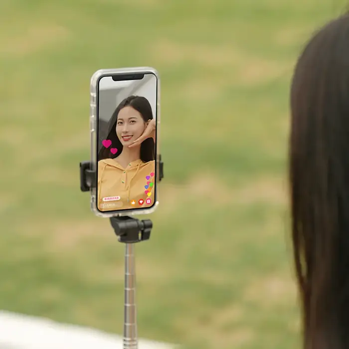 Selfie stick WHS1Y telescopic tripod 1m with phone holder - black Foto 5