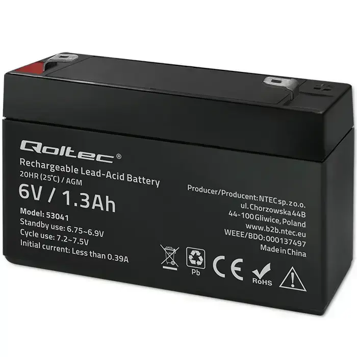 Qoltec AGM battery | 6V | 1.3Ah | Maintenance-free | Efficient| LongLife | for UPS, scale, cash register Фото 9