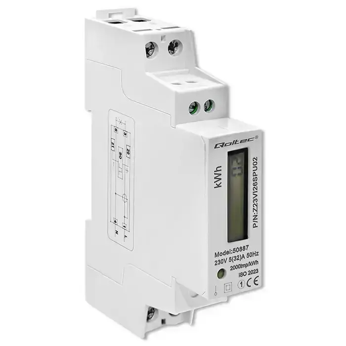 Qoltec Single-phase electronic energy meter | DIN rail | 230V | LCD | 1P | Slim Photo 7