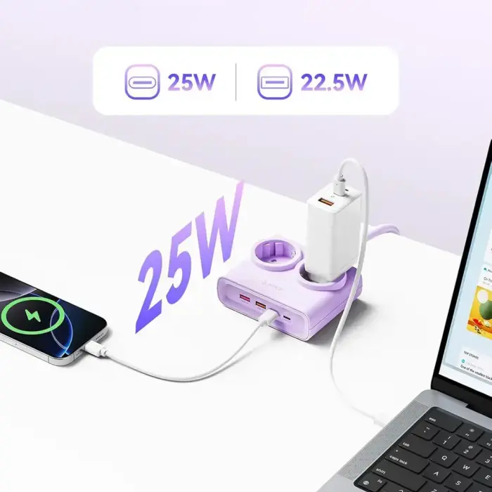 Orico PDC25 25W 6in1 Power Strip 2x AC + 2x USB-A + 2x USB-C - Purple Фото 3