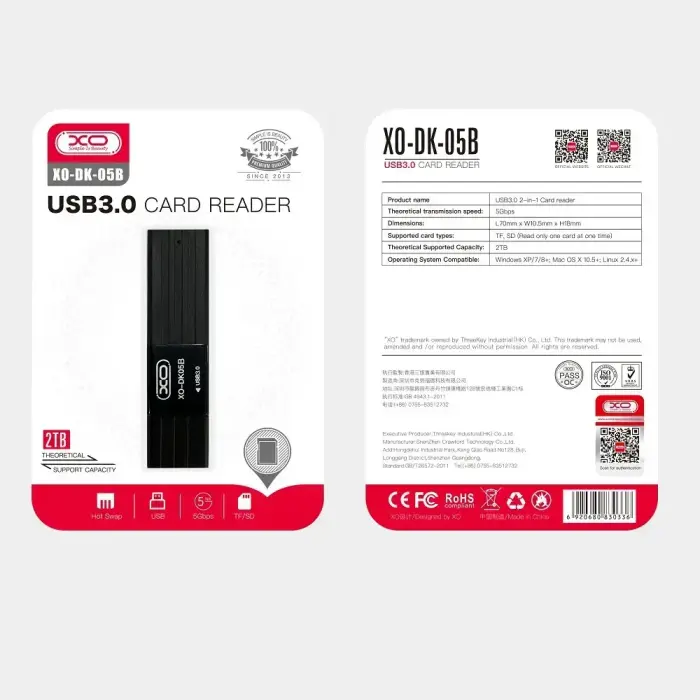 XO card reader 2 in 1 DK05B USB 3.0 black Foto 2