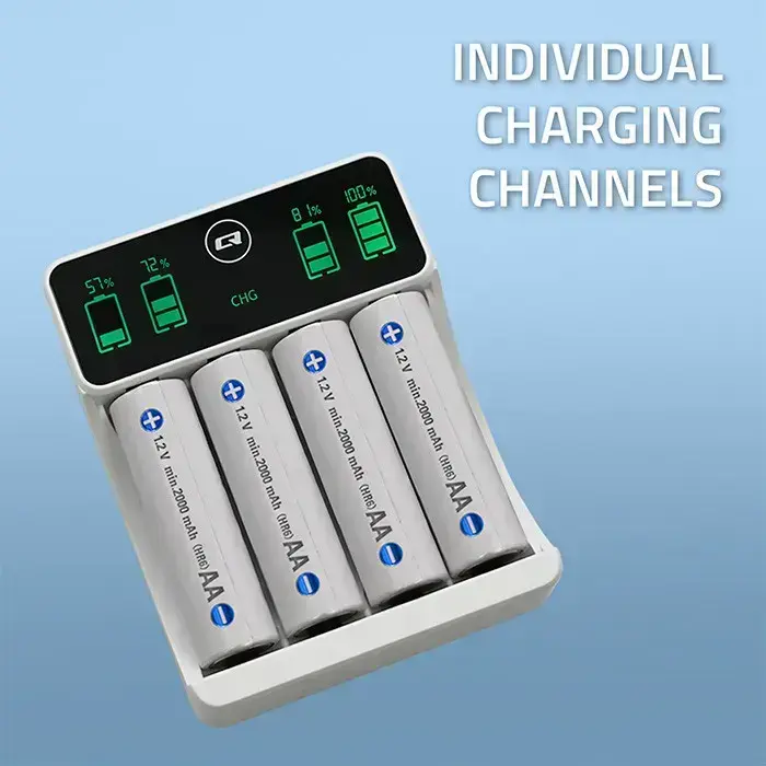 Qoltec Battery Charger for Ni-MH type R03 AAA R6 AA | LCD | USB-C cable | White  Photo 3