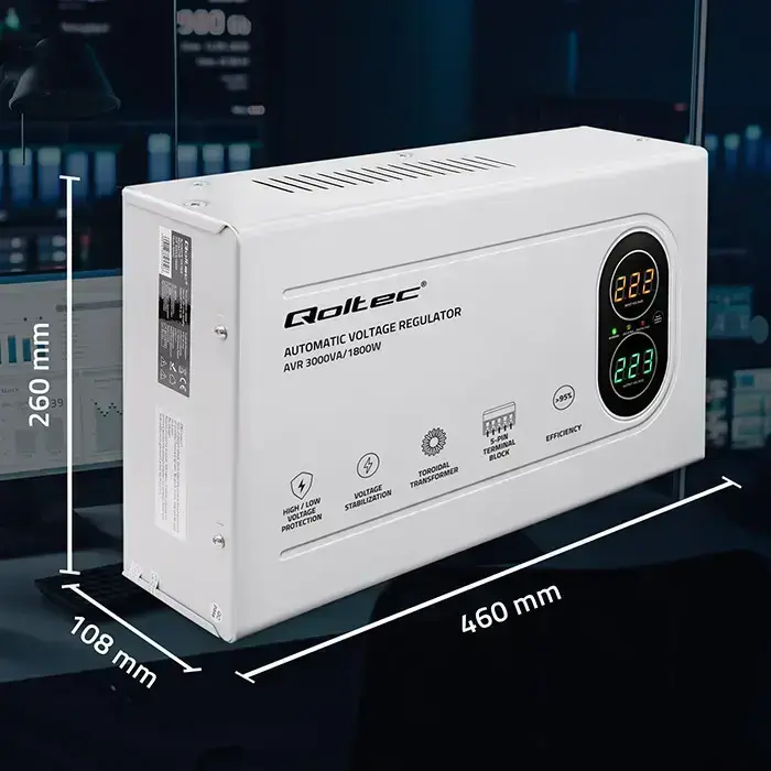 Qoltec Automatic Voltage Stabilizer AVR 3000VA | 1800W | Compact | Toroidal transformer Foto 8
