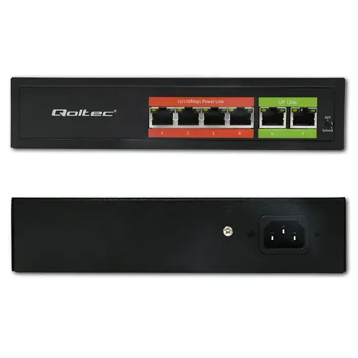 Qoltec FAST Ethernet PoE SWITCH | 4x RJ45 PoE | 2x RJ45 Uplink | 65W | 10/100 Mb/s Фото 8