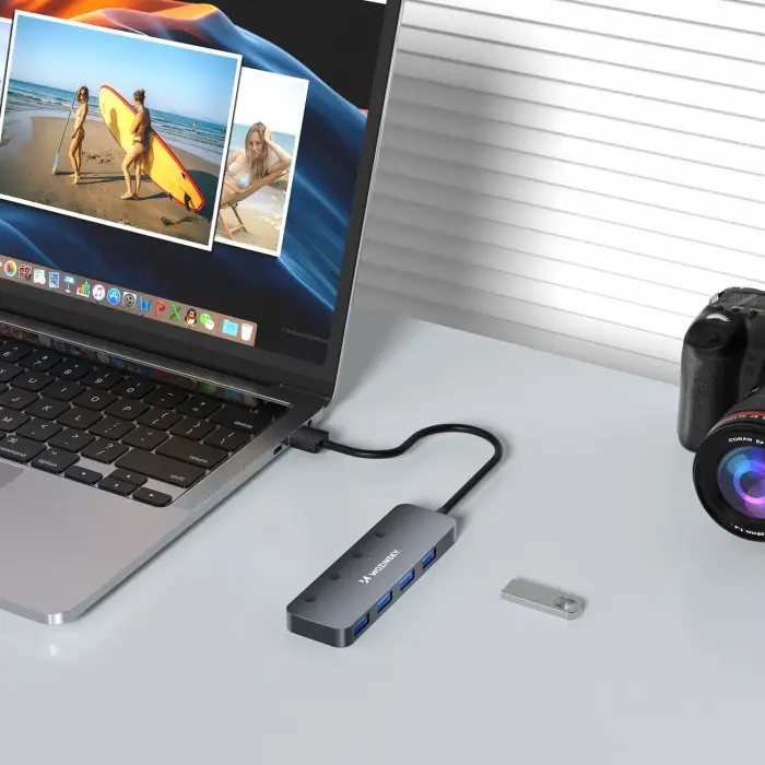 USB-A Hub Wozinsky WHS080YSS 4 x USB-A 3.0 with individual switches, aluminum, with 30 cm cable - gray Фото 5