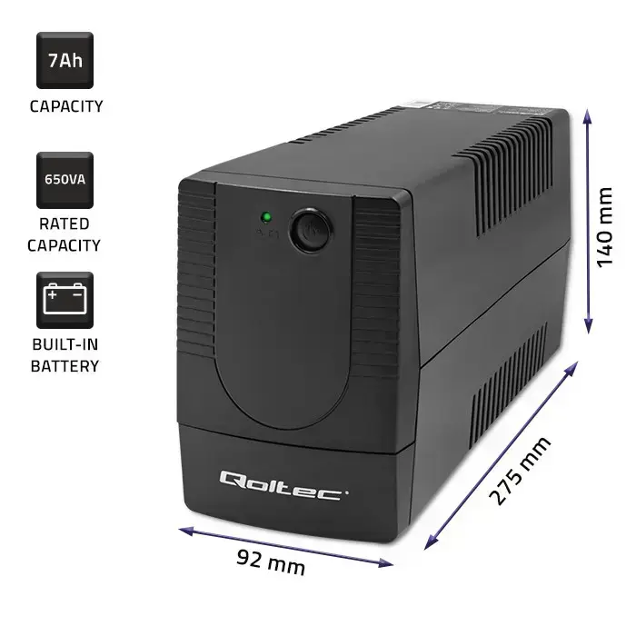 Qoltec Uninterruptible power supply UPS Line Interactive | Monolith | 850VA | 480W Photo 4