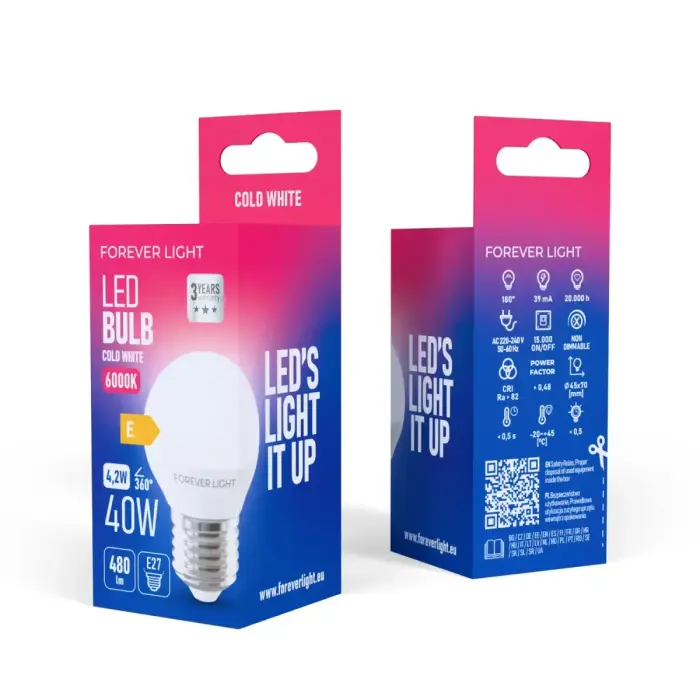 Forever Light LED Bulb E27 G45 4.2W 480lm 6000K class E Photo 3