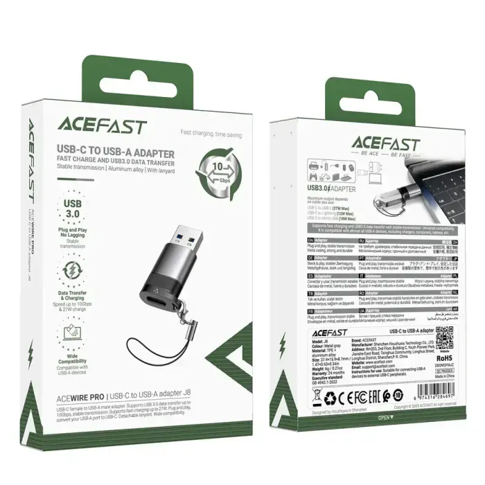 Acefast J8 USB-C - USB-A Adapter - Gray Фото 7
