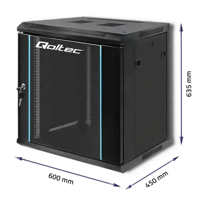 Qoltec RACK Cabinet 19" | 12U | 600 x 635 x 450 | Tempered doors | Hanging | Steel case | Lock | Black Foto 6