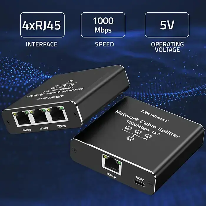 Qoltec Splitter Ethernet mini SWITCH 1x3 RJ45 | 1000Mb/s | USB-C | Aluminium Foto 4