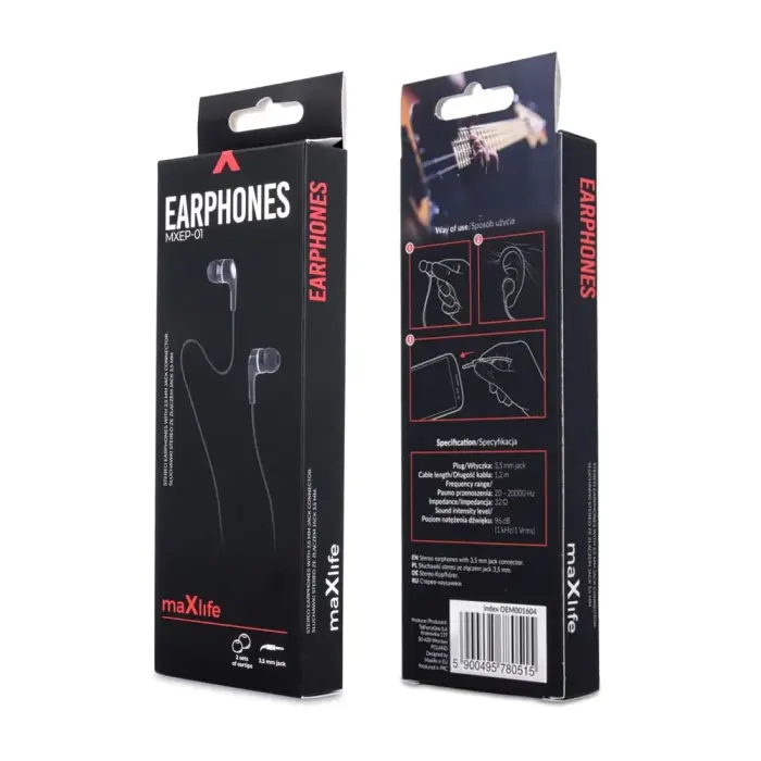 Maxlife MXEP-01 Universal Headsets 3.5 mm | 1m | Black Photo 2