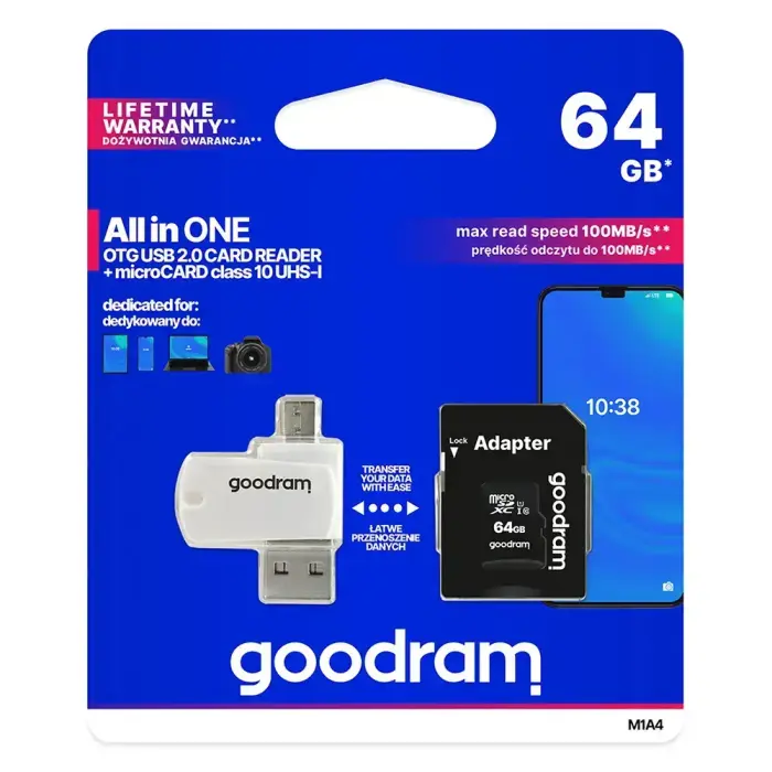 GOODRAM Memory MicroSD Card All in one - 64GB with adapter UHS I CLASS 10 100MB/s + reader Фото 7