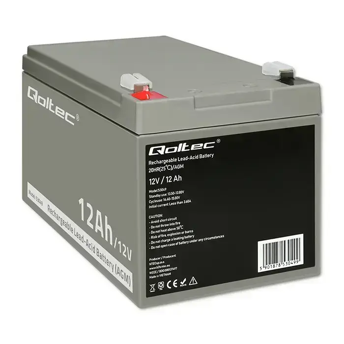Qoltec AGM battery | 12V | 12Ah | Maintenance-free | Efficient| LongLife | for UPS, security Фото 9