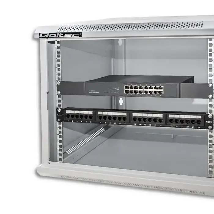 Qoltec RACK Cabinet 19" | 9U | 600 x 500 x 600 | Tempered doors | Hanging | Steel case | Lock | Grey Foto 9