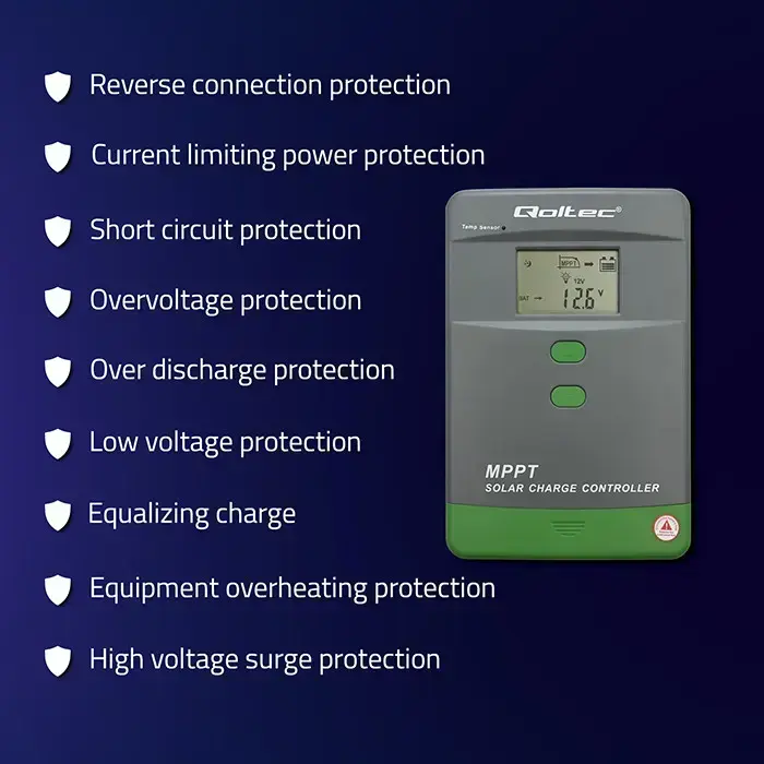 Qoltec Solar Charge Controller MPPT with Temperature Sensor 50A | 12V / 24V | LCD | Bluetooth | APP | GEL | LiFePO4 Foto 5