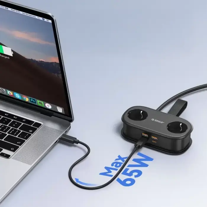 Orico AP3 20W GaN 5in1 Power Strip 2x AC + 2x USB-A + 1x USB-C - Black Фото 3