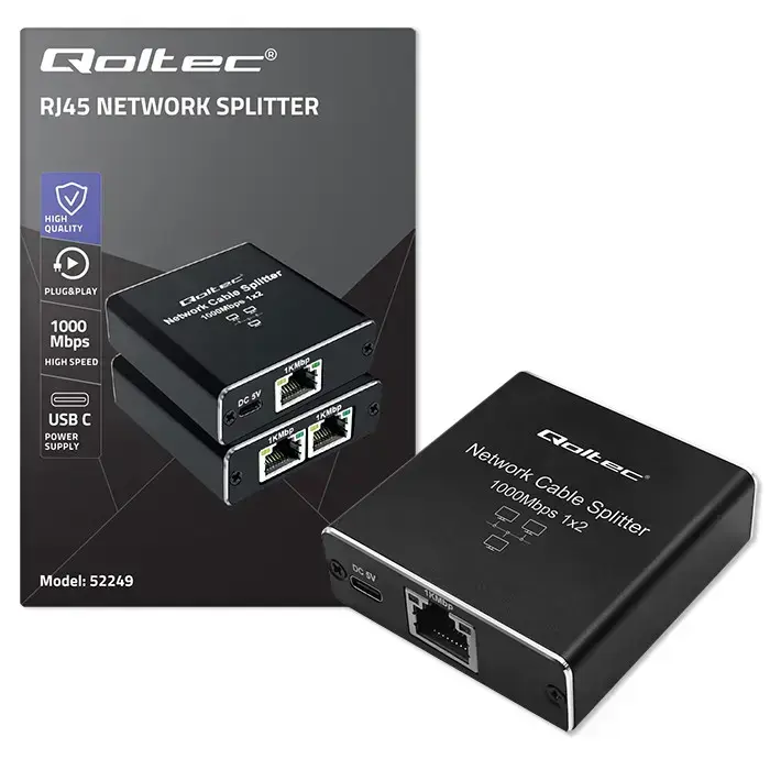 Qoltec Splitter mini SWITCH 1x2 port RJ45 | 1000Mbps | USB-C | Aluminium Photo 10