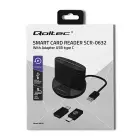 Qoltec Intelligent Smart ID chip card reader SCR-0632 | USB 2.0 + USB-C Adapter Foto 2
