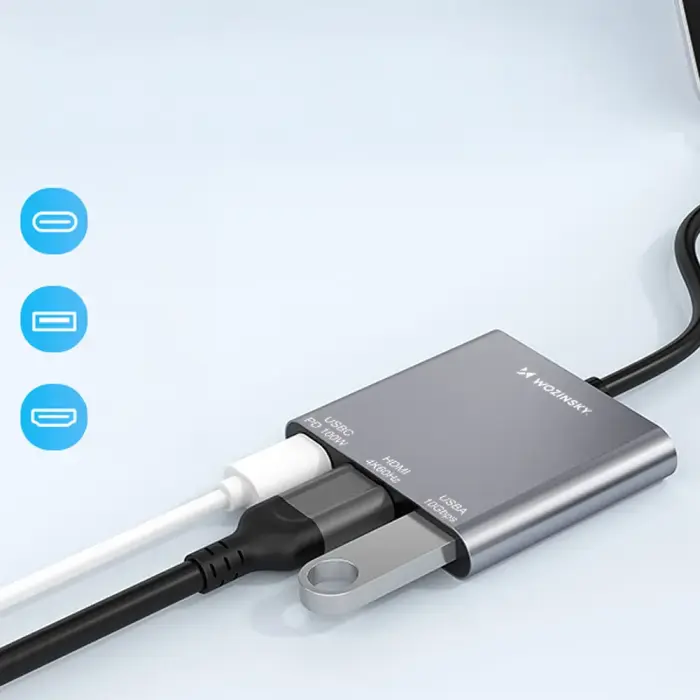 Hub Wozinsky WHCH-01 USB-C PD 100W HDMI 4K@30Hz USB-A 10Gbps - gray Фото 7