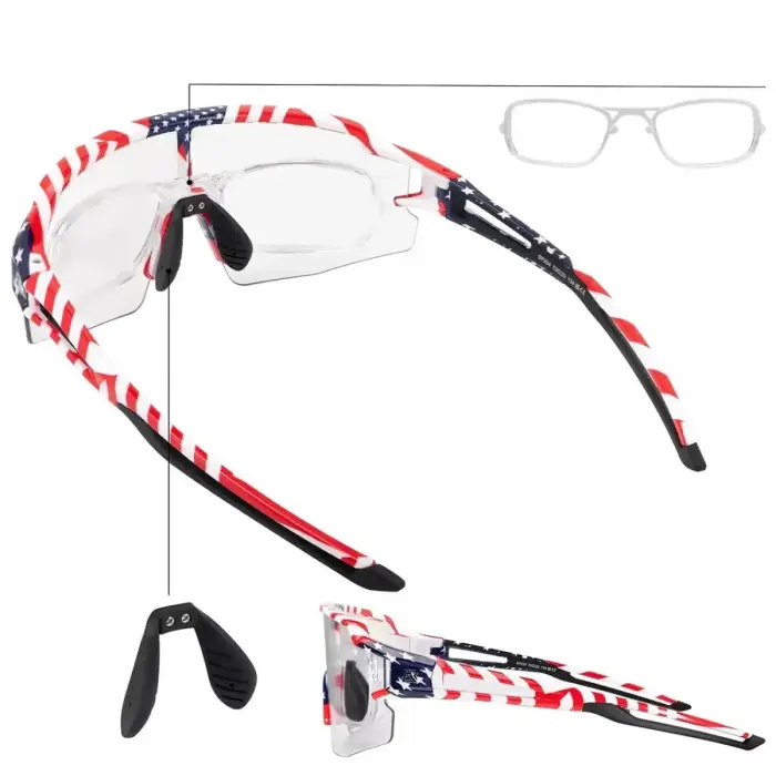 Rockbros Cycling Glasses Photochromic with UV Protection and Corrective Insert 14120008002 - USA Pattern - White Foto 2